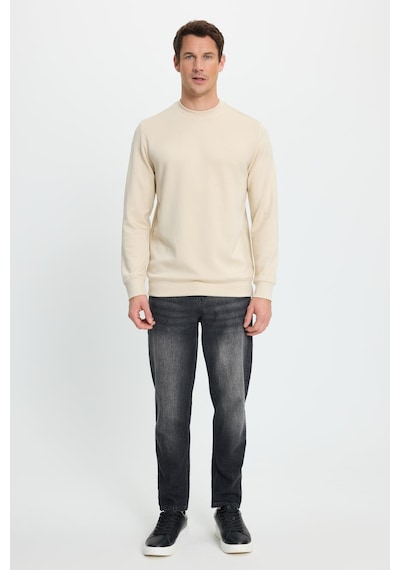 Tudors Erkek Relax Fit Rahat Kesim Uzun Kollu Ekstra Yumuşak Bisiklet Yaka Kemik Rengi Sweatshirt-41870 Kemik
