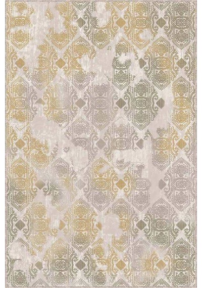 Yeşil Sarı Damask Desen Kaymaz Tabanlı Dekoratif Halı Al008n11 Sarı - Yeşil