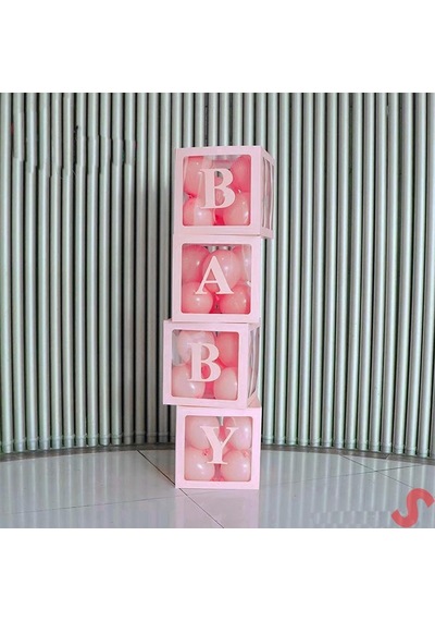 Baby Yazılı Şeffaf Balon Kutusu, 30cm X 4 Adetli Set - Pembe