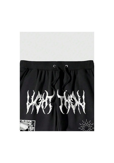 Tarzsokak Goth Guys Slogan & Skull & Spider Graphic Drawstring Waist Eşofman Altı Siyah
