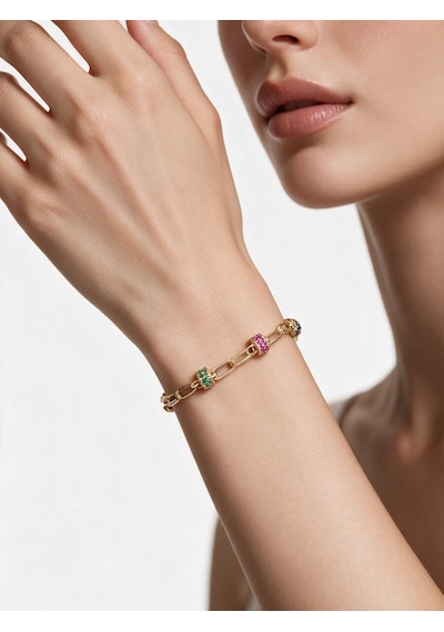 Valmont Accessories Renkli Taşlı Gold Kolye Ve Bileklik Seti - Düğün, Kına, Nişan Gelin Takı Seti