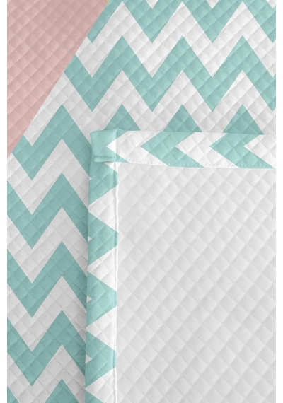 Pastel Geometrik Pembe Genç Kız Odası Tek Kişilik Pike Takımı - Zigzag Mint 160x220 Cm Yatak Örtüsü Gri