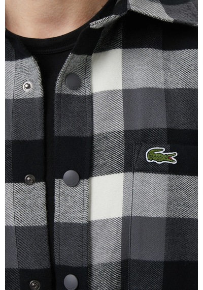 Lacoste Men's Loose Fit Button-down Linen Shirt Rahat Kesim Pamuklu Kareli Erkek Gömlek Gri