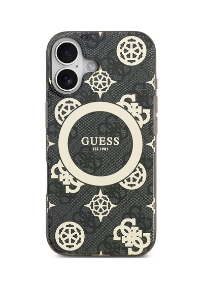 Apple Uyumlu iPhone 17 Kılıf Guess Lisanslı M-safeli Iml Peony Ve 4g Desenli Klasik Logolu Kapak Siyah Siyah