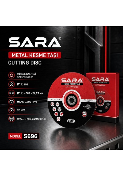 Sara S696 115 Mm Metal Kesme Taşı 3,0 22,23 Mm, Maksimum 7.500 Rpm 10adet