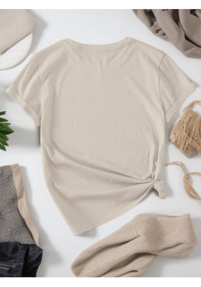 Uyguntarz Unisex Gül & Siluet Baskılı Tasarım Tshirt Bej