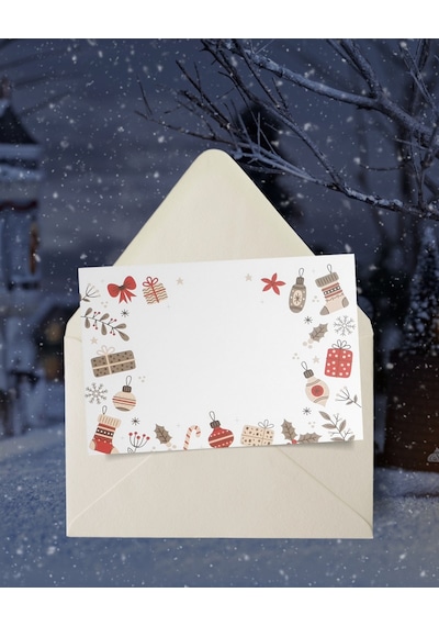 Yılbaşı Süsleri Temalı Kartpostal Seti, Yeniyıl, Tebrik, Hediye V