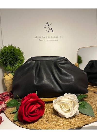 Amoura Cloud Pouch Lüks Pileli El/omuz Çantası Bulut Çanta Siyah
