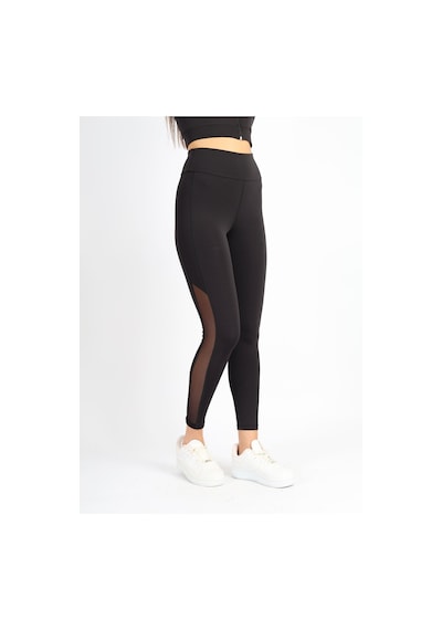 Soft&Basic Siyah Polyester Paçası Tül Detaylı Yüksek Bel Tayt Siyah