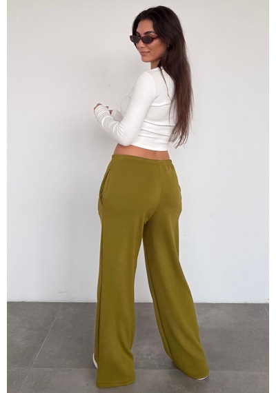 Yağ Yeşili Geniş Paça Barrel Fit Eşofman Altı Mg2646 Yağ Yeşili