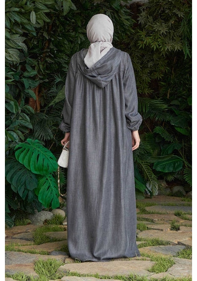6635-brit Düğmeli Denim Ferace Gri Gri
