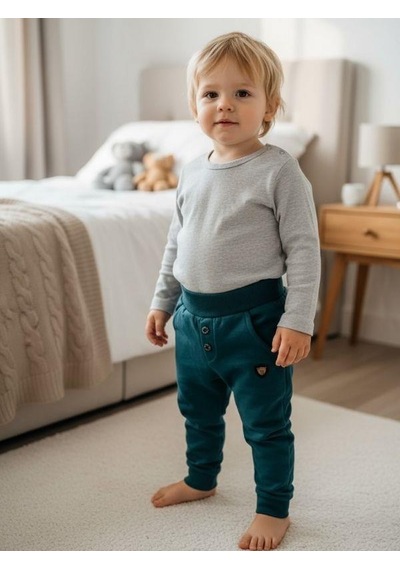 Zekids Erkek Çocuk Pamuklu Lastikli Duble Paça Eşofman Altı-16388 Yeşil