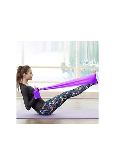 Pilates Bandı, 120x15 Cm, Mor Renk, Egzersiz İçin Açık Bej