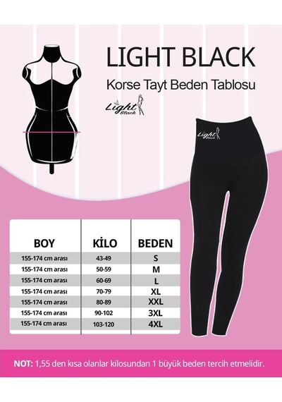Light Black 2 Beden İncelten Bel ve Basen Toparlayacı Korse Tayt