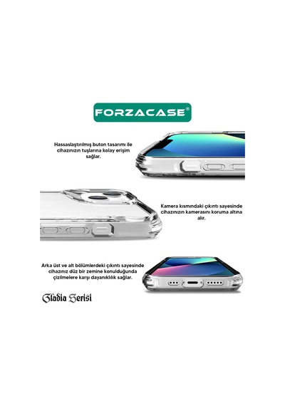 Apple Uyumlu iPhone Forzacase 14 Plus İle Gladia Serisi Kamera Köşe Korumalı Sert Plastik Şeffaf Kılıf