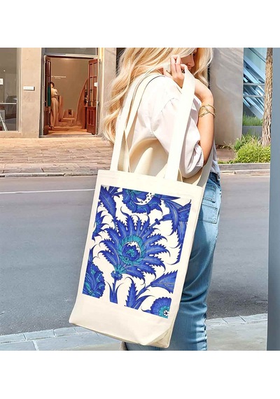 Türk El Sanatları İç Cepli Körüklü Örgü Kulplu Kanvas Çanta 35x40x10 Cm - No.02 Beyaz - Siyah