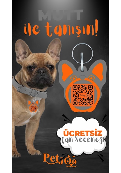Petjoo 10.Mutt Turuncu-Gri Qr'lı Köpek Künyesi