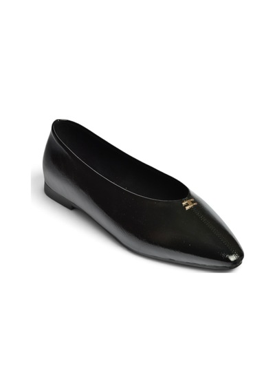 Fox Shoes Z820402060 Siyah Rustik V-kesim Küt Burun Kadın Babet