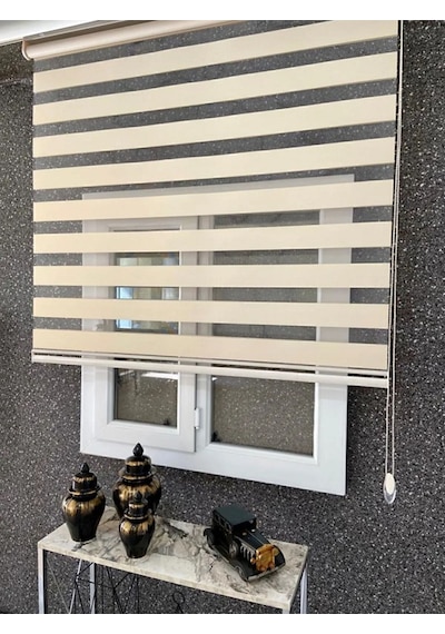 Ithal Bambu Krem Zebra Stor Perde Eteği Düz 1.kalite Alüminyum Kasa Metal Ayak Krem