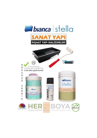 Stella Set 1 Lt - Beyaz Boya + Bianca Siyah Mermer Effekt Sprey + Bianca Diamond Sıvı Elmas Parlak Diğer