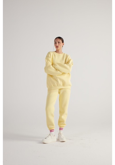 Holly Lolly 3 İplik Şardonlu Uzun Kol Bisiklet Yaka Fine Sweatshirt Sarı