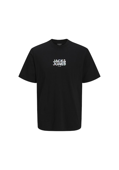 Jack & Jones Erkek Bisiklet Yaka Gögüs Baskili Tisört - New Plas - 12310180 Siyah