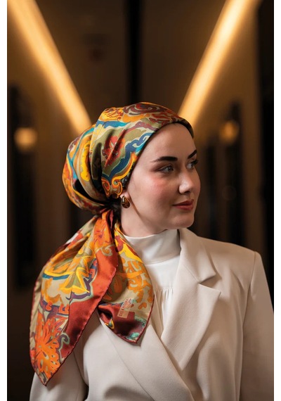 Silk Home Twill İpek Eşarp 11512-07 Koyu Turuncu Art Desen Koyu Turuncu
