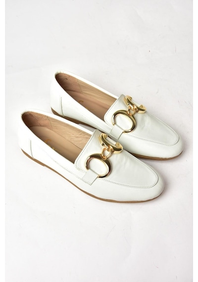 Fox Shoes S291070303 Beyaz Hakiki Deri Kadın Babet Beyaz