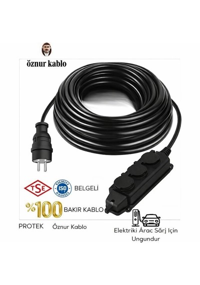 Protek Öznur 3x2,5ttr Elektrikli Araç Şarj Kablosu %100 Tam Bakır 15 Metre Üçlü 1