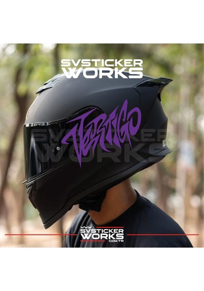 Vertigo Yazılı Kask Sticker Tüm Kasklar Uyumlu Tek Yön 1 Adet Mor