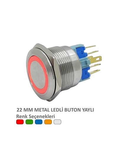22Mm Metal Ledli Yaylı Buton Kırmızı