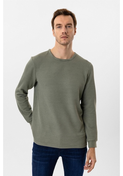 Süvari Yeşil Slim Fit Armürlü Bisiklet Yaka Triko Kazak