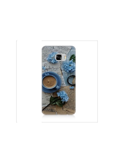 Samsung Galaxy C5 Uyumlu Mavi Çiçekler Ve Mektuplar Desenli Silikon Kılıf