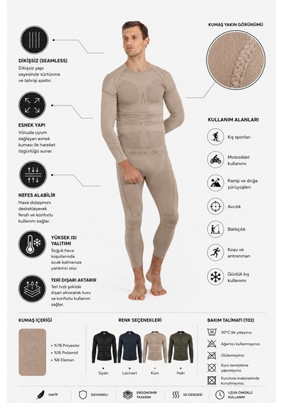 Oıl Company Unisex Hafif Kumaş Yüksek Isı Korumalı Termal İçlik Uzun Kollu Üst Kum-01 Oıl Company Unisex Hafif Kumaş Yüksek Isı Korumalı Termal İçlik Uzun Kollu Üst Kum-01