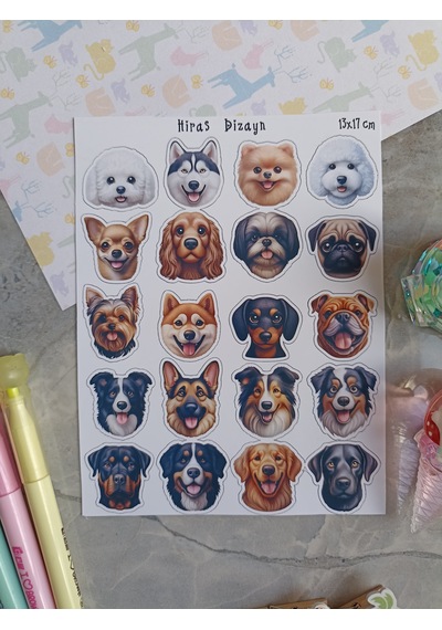 Tatlı Kedi Köpek Kafaları Sevimli Sticker Etiket Çıkartma 2 Sayfa
