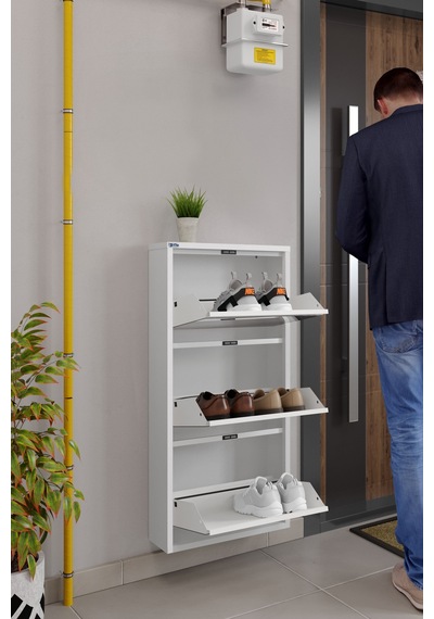 Ceha 3'lü Metal Ayakkabılık Kar Beyaz/Aynalı K.AYK-3/A/P9003
