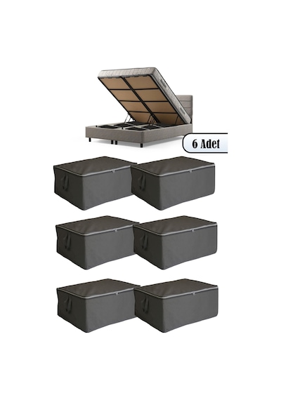 Adarya Home 6 Adet - Düz Büyük Boy Bazaaltı Ve Çekyat Hurç 60 X 40 X 22 Cm Antrasit Antrasit