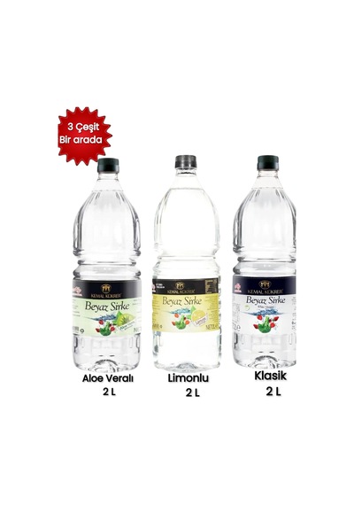 Kemal Kükrer Beyaz Sirke 2 L Klasik, Limonlu, Aloe Veralı 3 Lü Paket