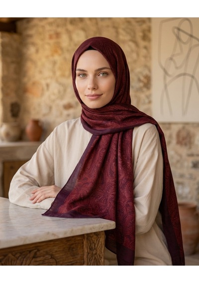 Moda Nuda Heritage Saye Şal Bordo - Zarif Ve Modern