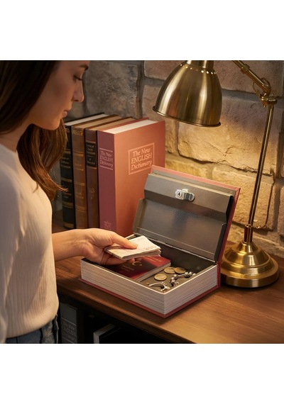 Aprilla Sb-8803 Kitap Görünümlü Para Kasası, Anahtarlı Gizli Saklama Kutusu Kırmızı