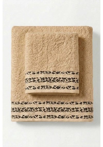 2 Parça Banyo Havlu Seti %100 Pamuk 70x140+50x90 Cm Savana Kum Beji Çok Renkli