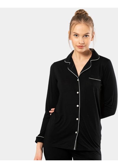 Türen Düz Uzun Kollu Gömlek Yaka Pijama Takım 001