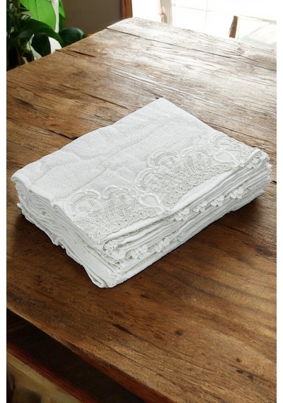6'lı Güpürlü %100 Pamuklu El Ve Yüz Havlusu Seti 30x50 Cm Beyaz Beyaz