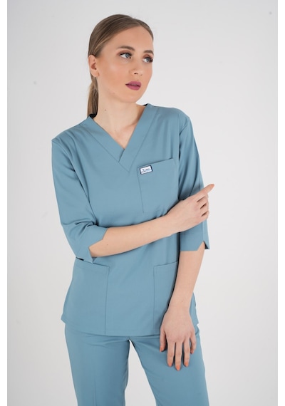 Unisex Cool Petrol Mavi Violet Model Scrubs Takım Doktor Hemşire Üniforması Petrol Mavi Soft