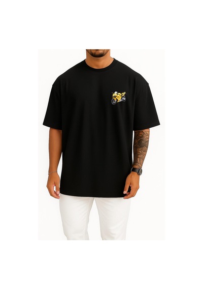 Bahriyeli Collection Oversize Yellow Honda Cbr Sportbike, Honda Cbr250r Cbr300r Cep Tasarımlı Unisex T-shirt SIYAH