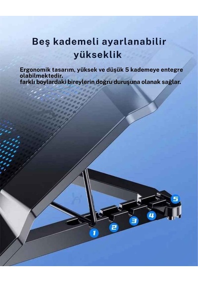 Monozone Z33 Işıklı Laptop Soğutucu 8 Fanlı 17inç Yükseklik Ayarlı Stand Sessiz Notebook Soğutucu