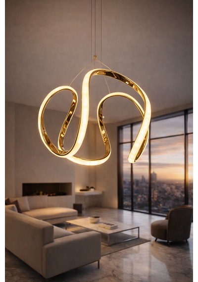 Eylül Gold Led Avize 24w Gold Kaplama Modern Sarkıt Avize 3 Renk Işık Seçenekli Beyaz-sarı-günışığı Gold