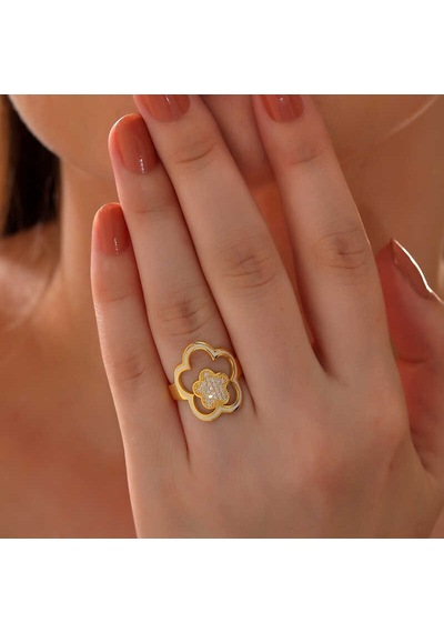 Stillove Gümüş Gold Çiçek Desenli Kadın Yüzük
