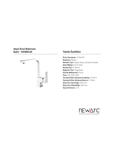 Newarc 941881LW Aqua Evye Bataryası Beyaz