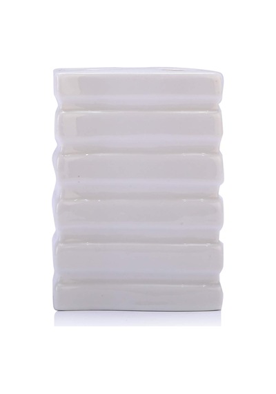 Kalemlik Kare Çizgili Model Seramik Ofis Gereci 8x6x11cm Beyaz - Çok Renkli